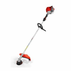 Gas powered string trimmer with curved shaft