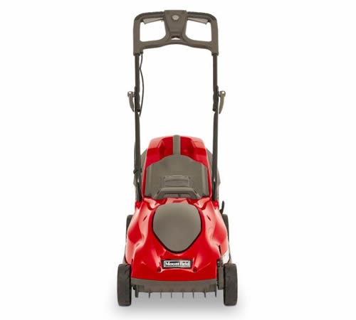 princess34el_full03 - Mowers Online Red push lawn mower with handles, top view