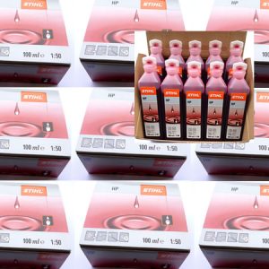 Stihl two-stroke engine oil bottles and boxes