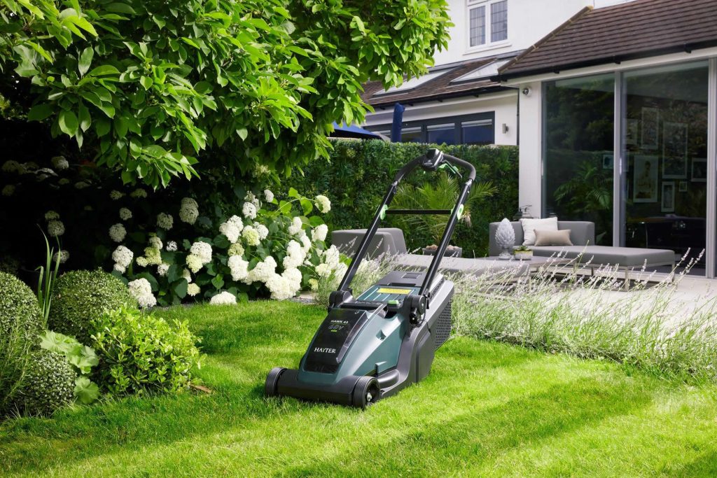 Hayter petrol-powered lawn mower on grass