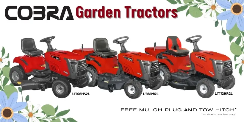Cobra red garden tractors with free mulch plug and tow hitch