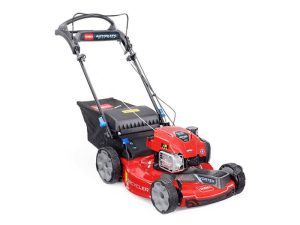 Self-propelled lawn mower with red deck