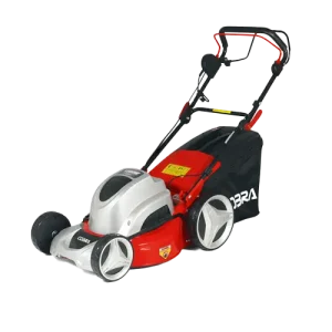 Red and black electric push lawn mower