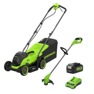 Greenworks cordless lawn mower and string trimmer kit