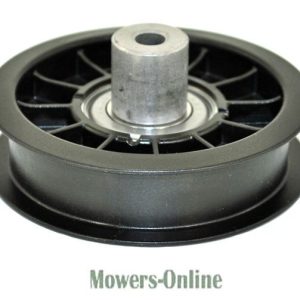 Idler pulley with grooved rim and center bolt