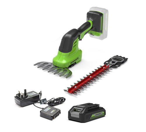 0p44gowke4l.jpg - Mowers Online Cordless hedge trimmer and grass shear set with batteries