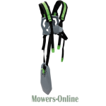 Harness-style shoulder carrier for lawn mower blades