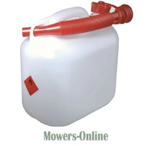 Plastic fuel can with red spout and cap