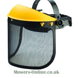 Yellow and black mesh face shield with headband