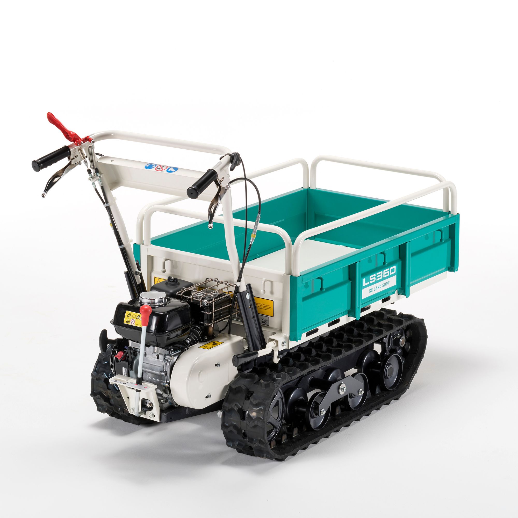 2acrksddege.jpg - Mowers Online Tracked power barrow with teal cargo bed