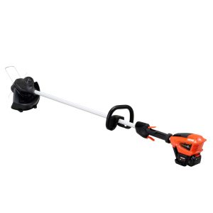 String trimmer with curved shaft and orange engine