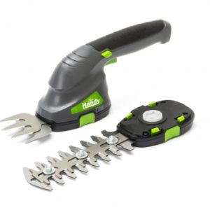 Cordless grass and hedge trimmer set with two batteries