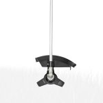 String trimmer head with curved cutting blades