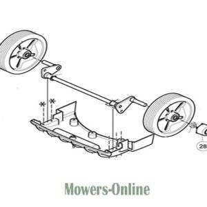 Lawn mower rear axle assembly with wheels