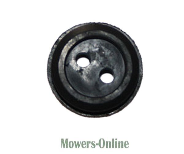P - Mowers Online Black two-hole sewing button with ridged rim