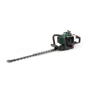 Gas-powered hedge trimmer with long cutting blade