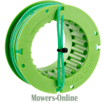 Garden hose reel with green plastic spool