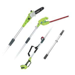 Cordless pole saw and hedge trimmer attachment set