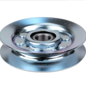 Pulley wheel with ball bearings and grooved rim