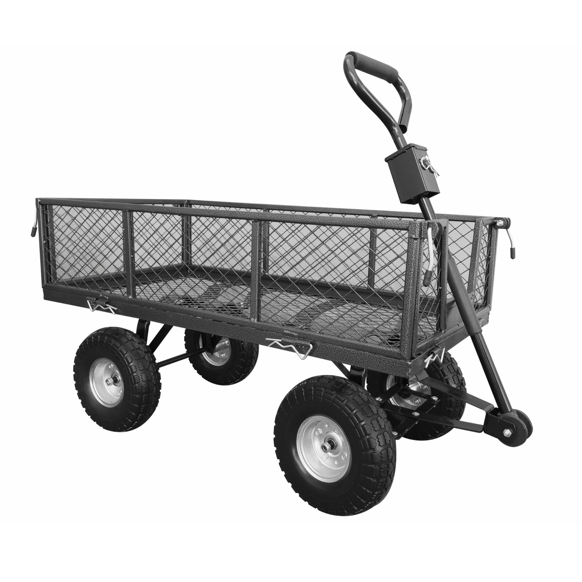 3qtimnniodh.jpg - Mowers Online Four-wheeled garden cart with mesh sides and handle