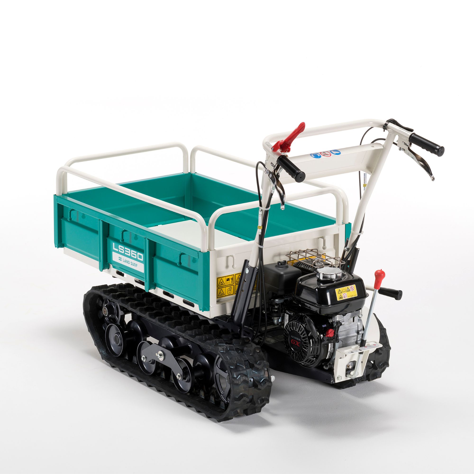 400k03lyc1b.jpg - Mowers Online Tracked motorized cart with teal bed and handles