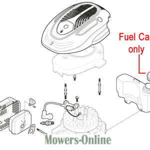 Lawn mower engine fuel cap and parts diagram