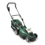 Electric lawn mower with handle and wheels