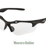Black wraparound safety glasses with clear lenses