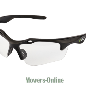 Black wraparound safety glasses with clear lenses