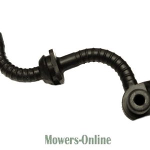 Curved black rubber fuel hose with fittings