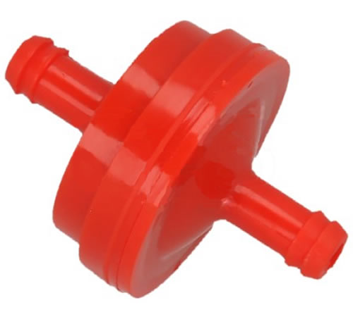 5q4jd44bh0h.jpg - Mowers Online Red plastic inline fuel filter with barbed connectors