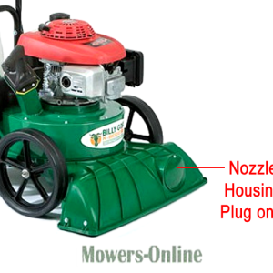 Lawn sweeper with nozzle housing plug