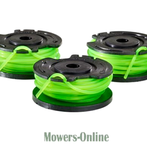 Three trimmer head spools with green nylon line