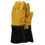 Welding gloves with yellow leather and black cuff