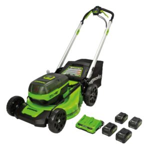 Cordless electric push lawn mower with batteries