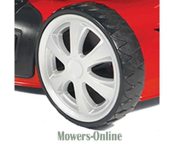 P - Mowers Online Lawn mower wheel with white alloy rim