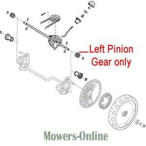 Left pinion gear for lawn mower transmission
