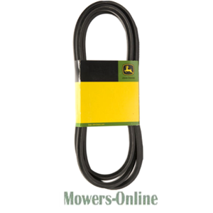 Deck belt with yellow stripe and label