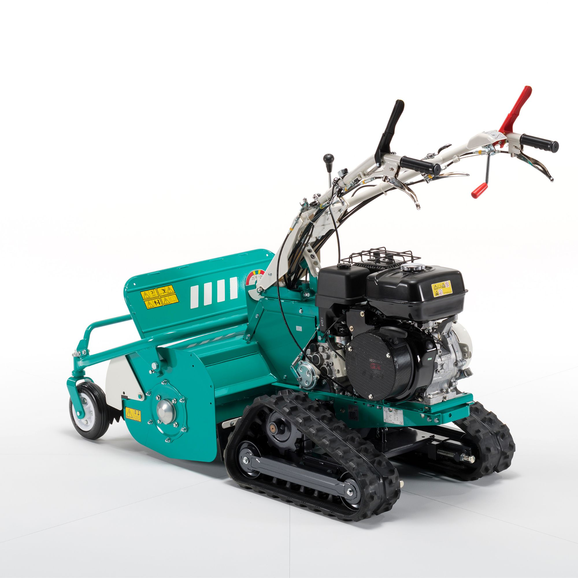 askucc5etpv.jpg - Mowers Online Turquoise tracked wood chipper with engine and controls