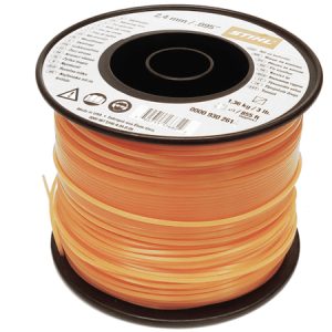 Orange trimmer line spool on black reel.