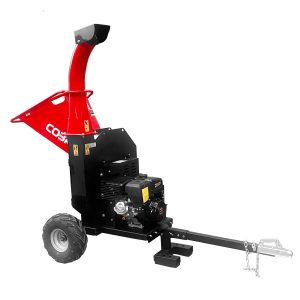 Wood chipper shredder with engine and towing hitch