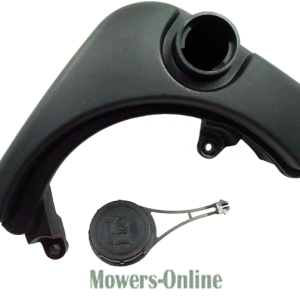 Lawn mower air filter cover and cap assembly