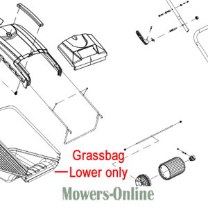 Grassbag lower assembly parts diagram for mower