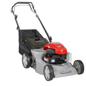 Petrol push lawn mower with red engine