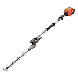Cordless pole hedge trimmer with orange motor head
