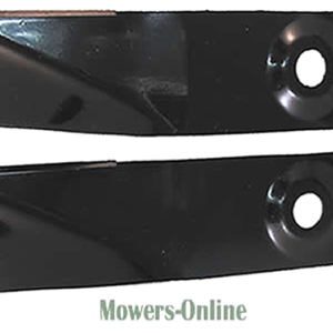 Pair of black mower deck baffle plates with holes