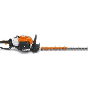 Gas-powered hedge trimmer with orange engine