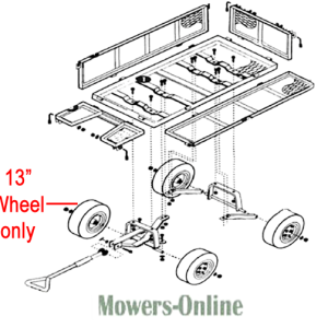 Lawn trailer parts diagram with 13-inch wheel
