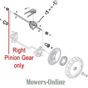 Right pinion gear assembly diagram for mower