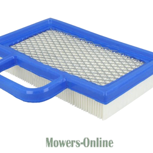 Rectangular air filter with blue frame and white pleated element